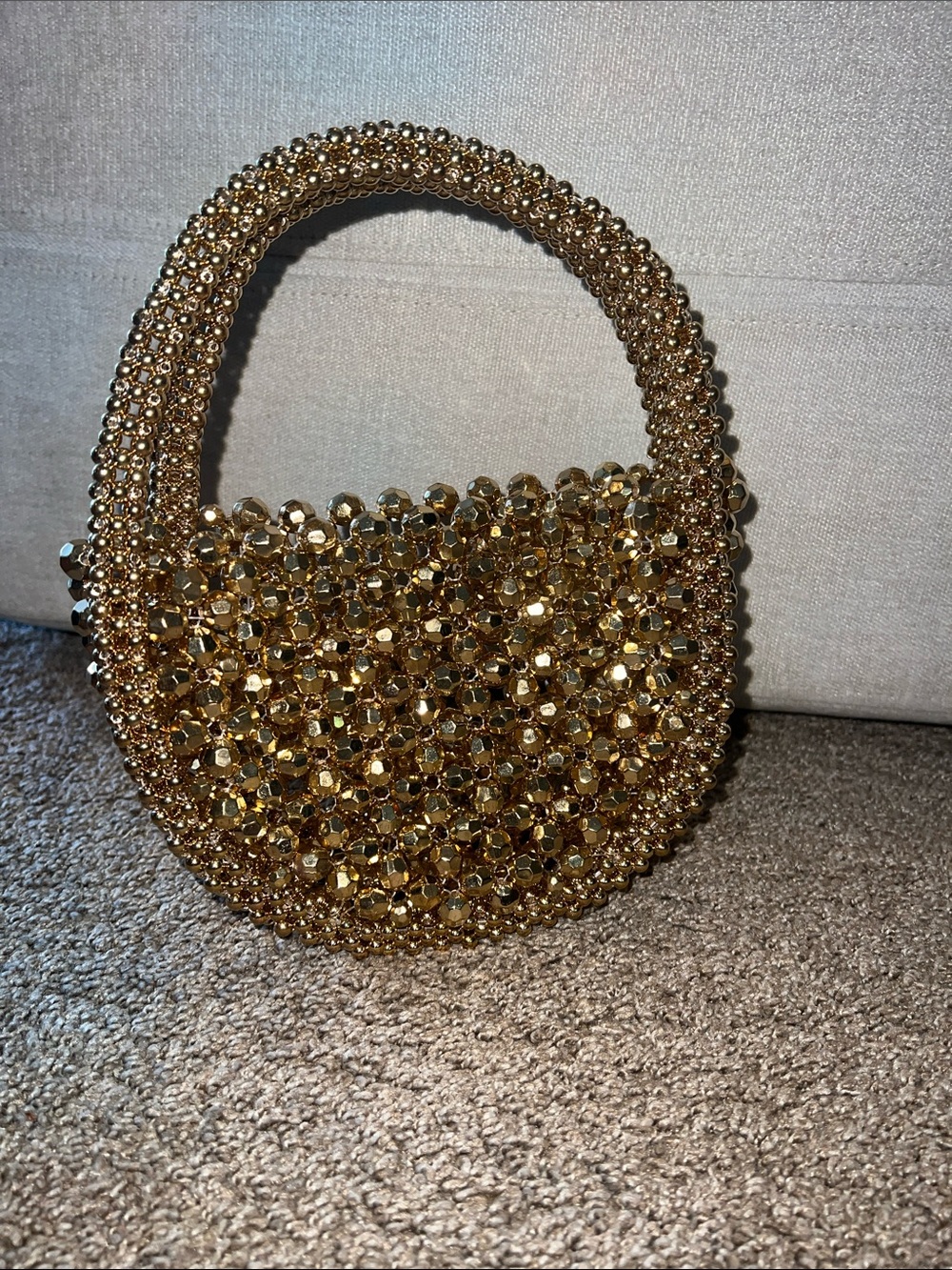 Gold Beaded Evening Tote Handbag